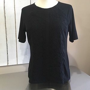Worthington Lace Front Black Tee, Size Medium